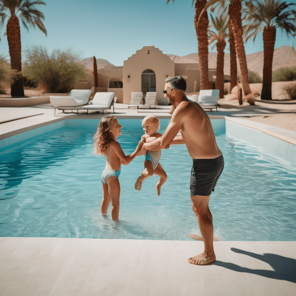 Family enjoying their renovated pool